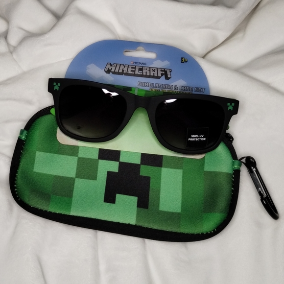 NWT Boys Minecraft Creeper 100% UV Protection Glasses & Case Set - Picture 3 of 9